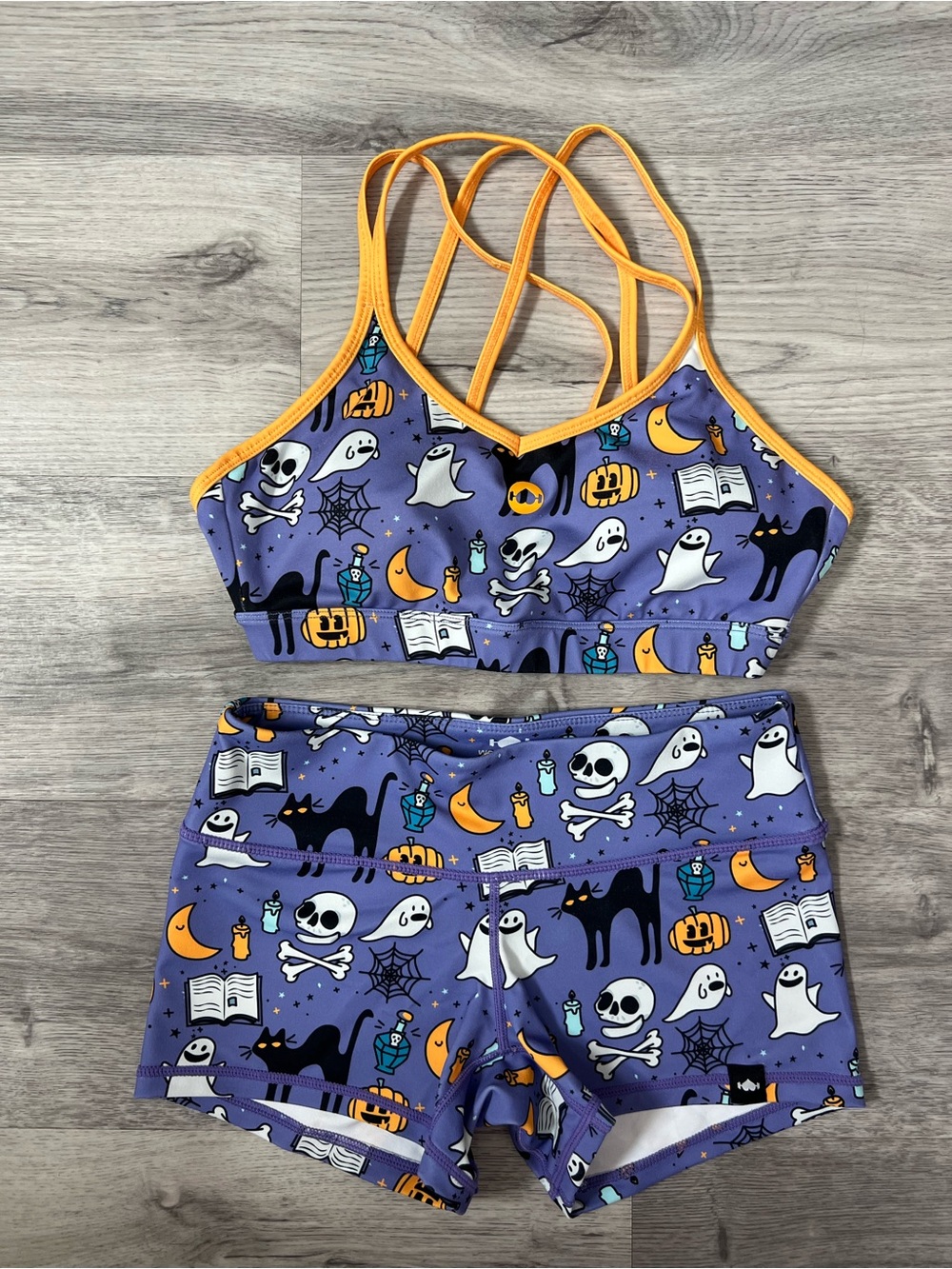 WODBottom Halloween Ghost Skull Workout Set Bra Shorts XS S